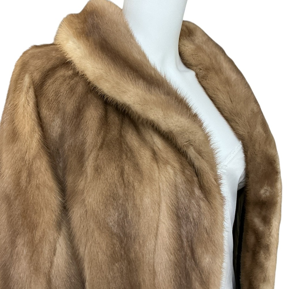 VTG Helen of Memphis Real Mink Fur Cape Jacket Stole Shawl Pastel Golden Brown S - Picture 8 of 16